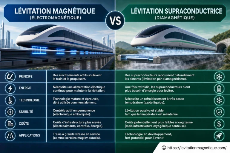 Différences entre lévitation magnétique et supraconductrice