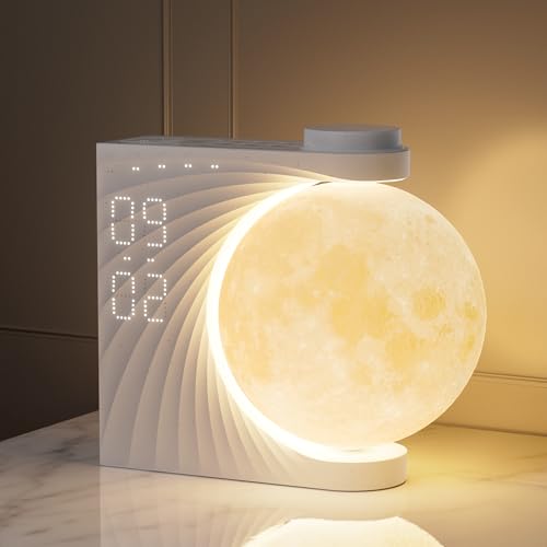 RETEYUNG Lampe de Lune avec Réveil Lumineux, 2 Réveils, Lumi